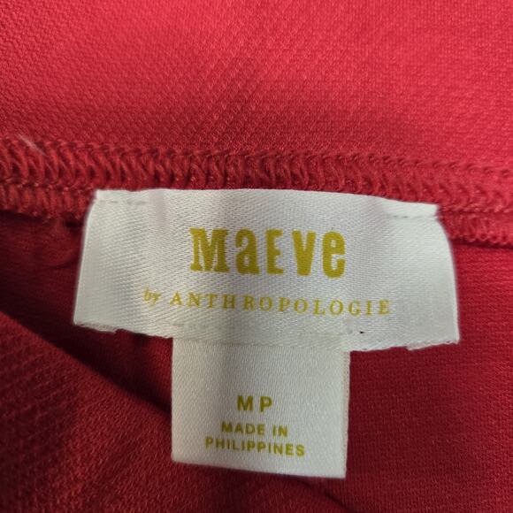 Anthropologie Maeve Wide Leg Pants Womens Medium Petite Red Pull On Knit Stretch - Picture 7 of 11